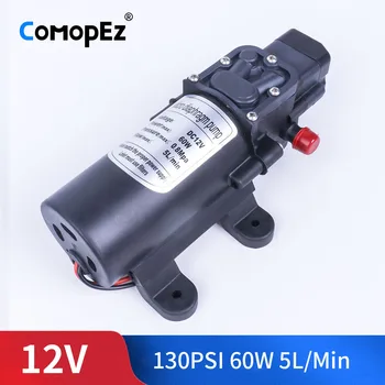 

Durable DC 12V 60W 130PSI 5L / Min Electric Mini Water Pump High Pressure Diaphragm Water Sprayer Car Wash Camping Boat