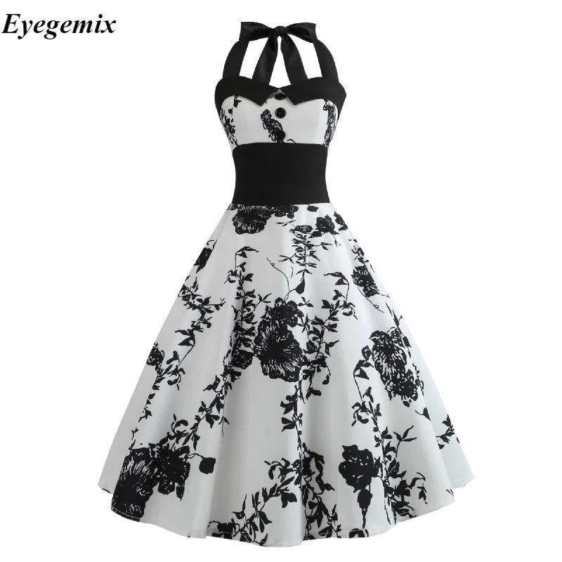 Floral Printed Dress Women Punk Best Holder Party Bowknot Even Gothic Swing 1950 S 60s Vestidos | Женская одежда
