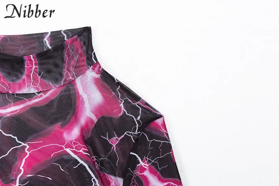 Nibber spring Mesh print Elastic Slim full sleeve bodysuits2019fashion Basic ladies High street casual wear Soft Casual bodysuit