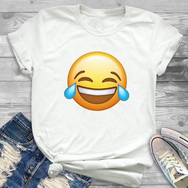 

Women Shirt Cartoon Emoji Laugh Cute Summer Ladies Female Funny Clothing T Womens Clothes T-shirt Graphic Printed Top Tshirt