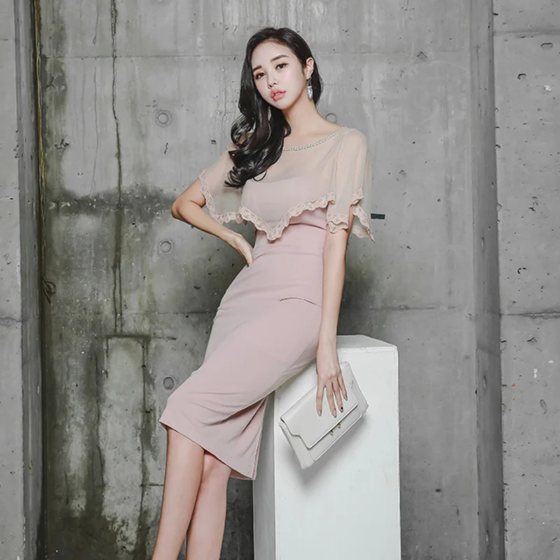 

Women Casual Office Work Ladies Dresses Robe Lace Patchwork Midi Summer Dress 2019 for Women Ruffles Corset Sheath Bodycon Dress