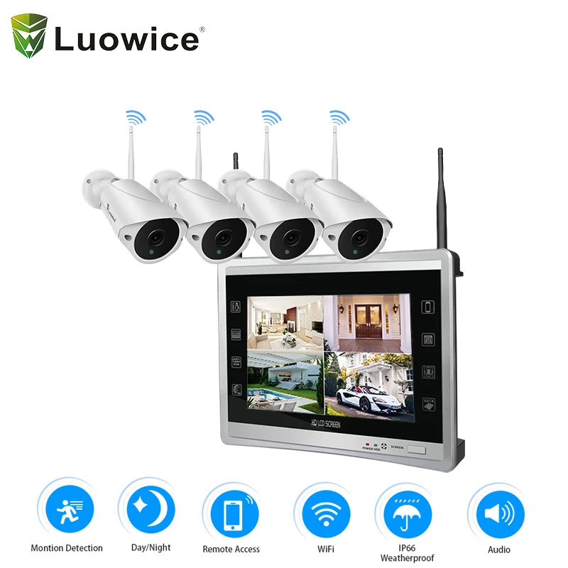 

2MP 4CH NVR Audio Wireless IP Camera System Monitor Home Video Surveillance System Built in 1 2 3 4TB Hard Drive Indoor