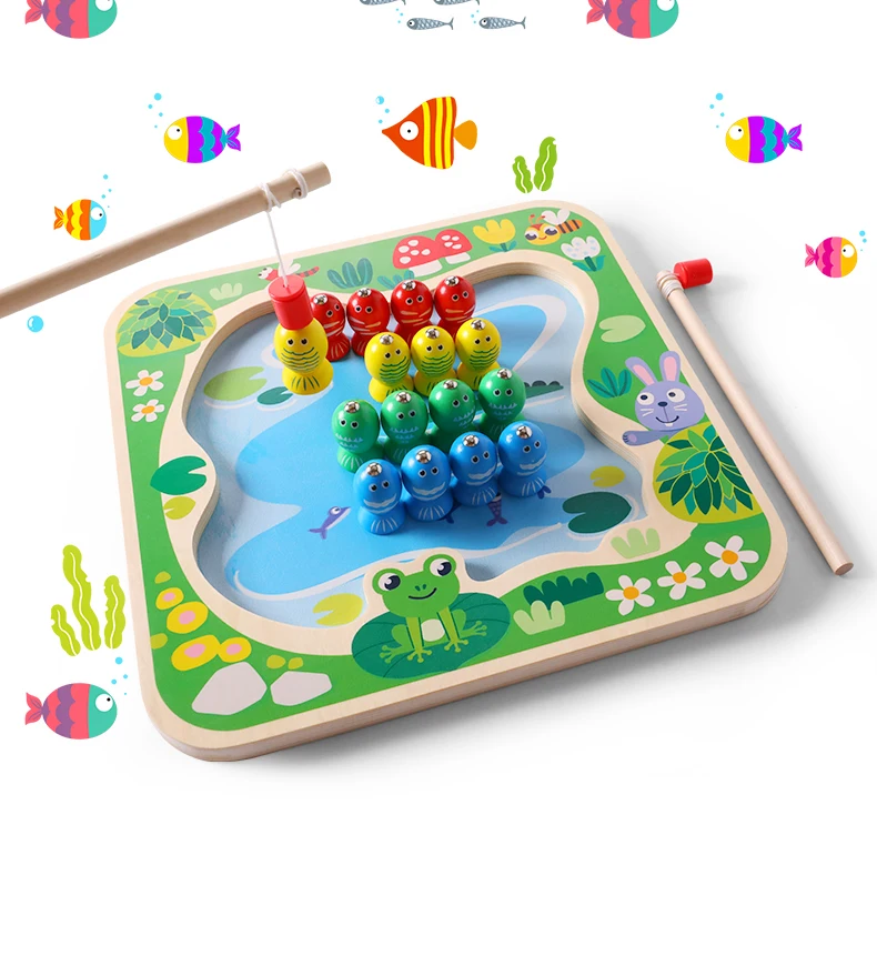 2 в 1 детские игрушки Монтессори Деревянные игрушки магнитная игра-головоломка для рыбалки интерактивные игрушки детские развивающие игрушки для детей
