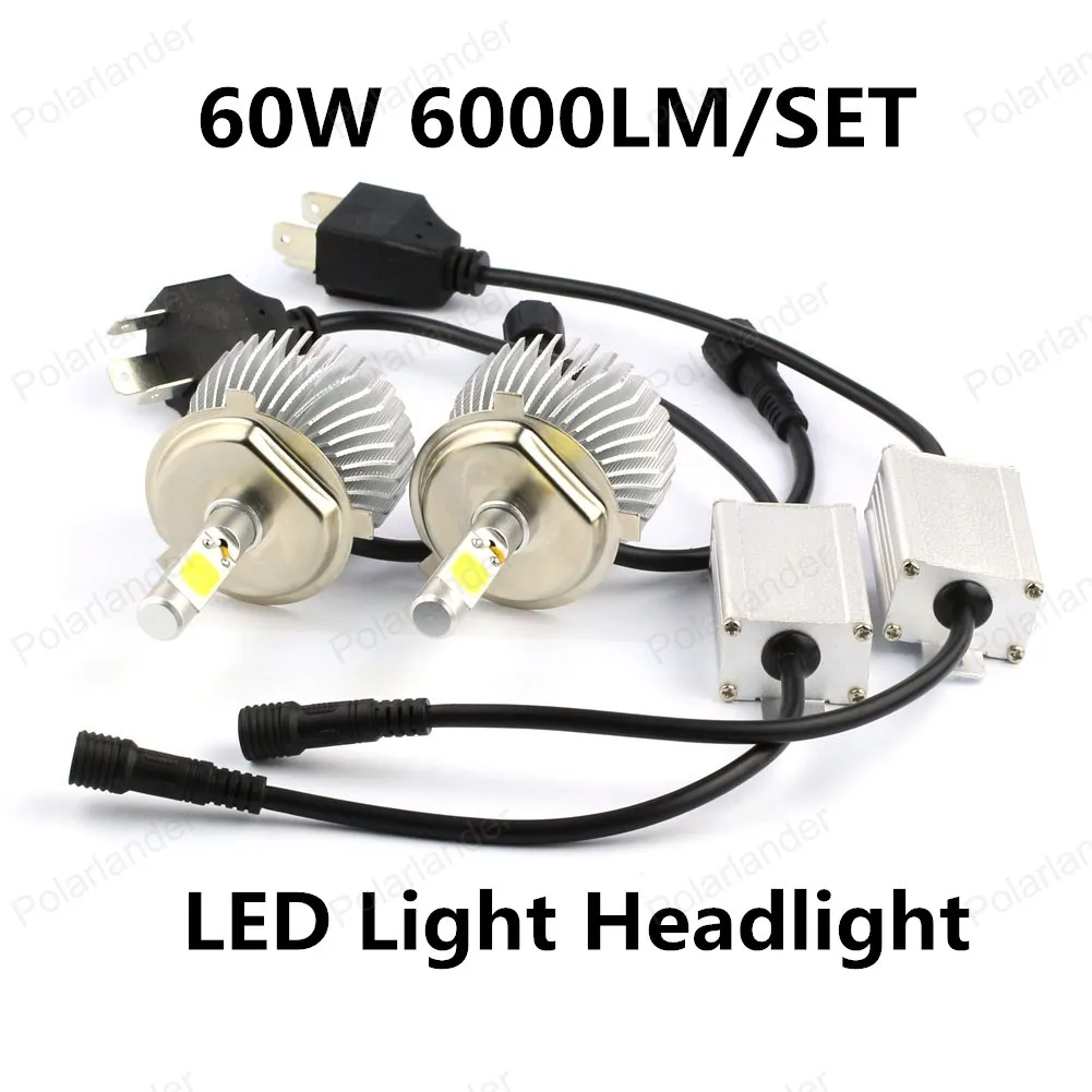 

Hot sale 1 set 60w 6000lm car light led headlight lamp 12v 6000k H4 led Headlights ,free shipping