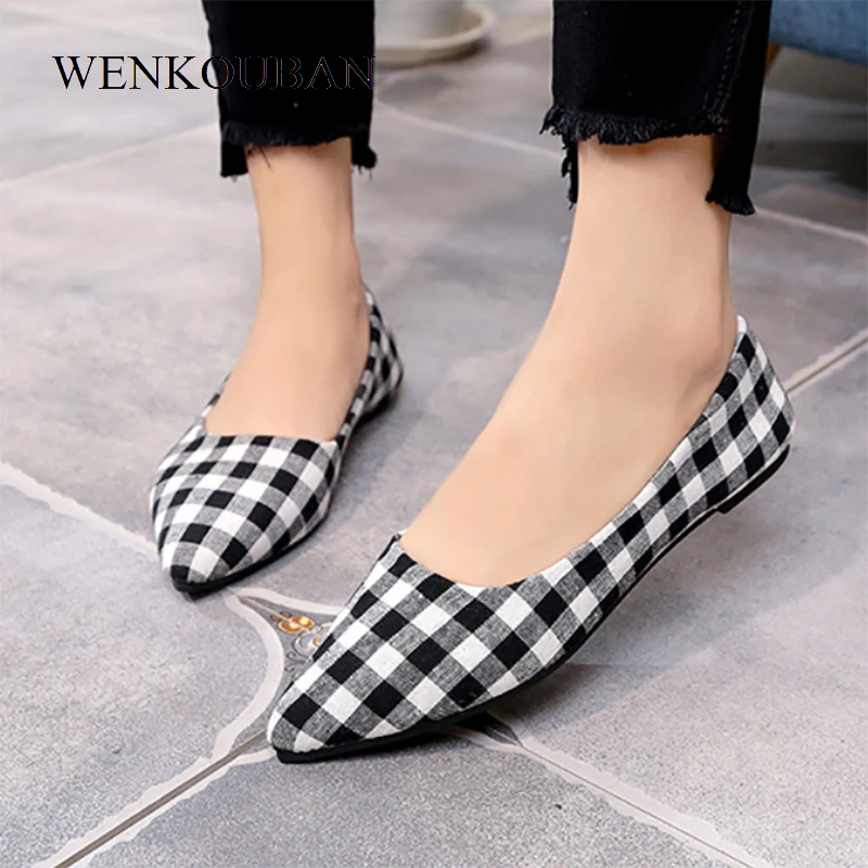 

Women Flats Shoes Slip On Pointed Toe Ladies Loafers Slip On Causal Basic Gingham Shallow Ballet Flats Female Zapatos Mujer
