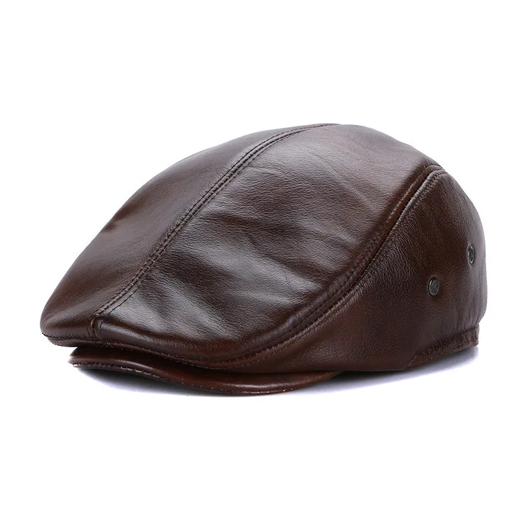 Мода Корова кожа шляпа весна Матросская шляпа для Для женщин Для мужчин чёрный; коричневый с плоской верхней женский путешествия Кепка-кадетка Кепка Капитана - Цвет: brown