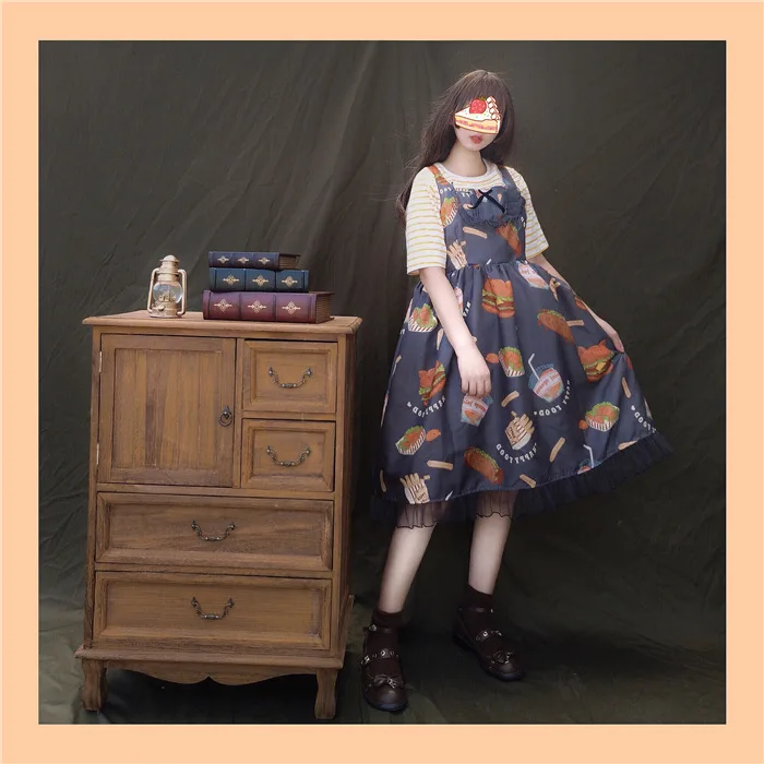 

Original food exclusive sweet lolita dress lace bowknot cute printing victorian dress kawaii girl gothic lolita jsk loli cosplay