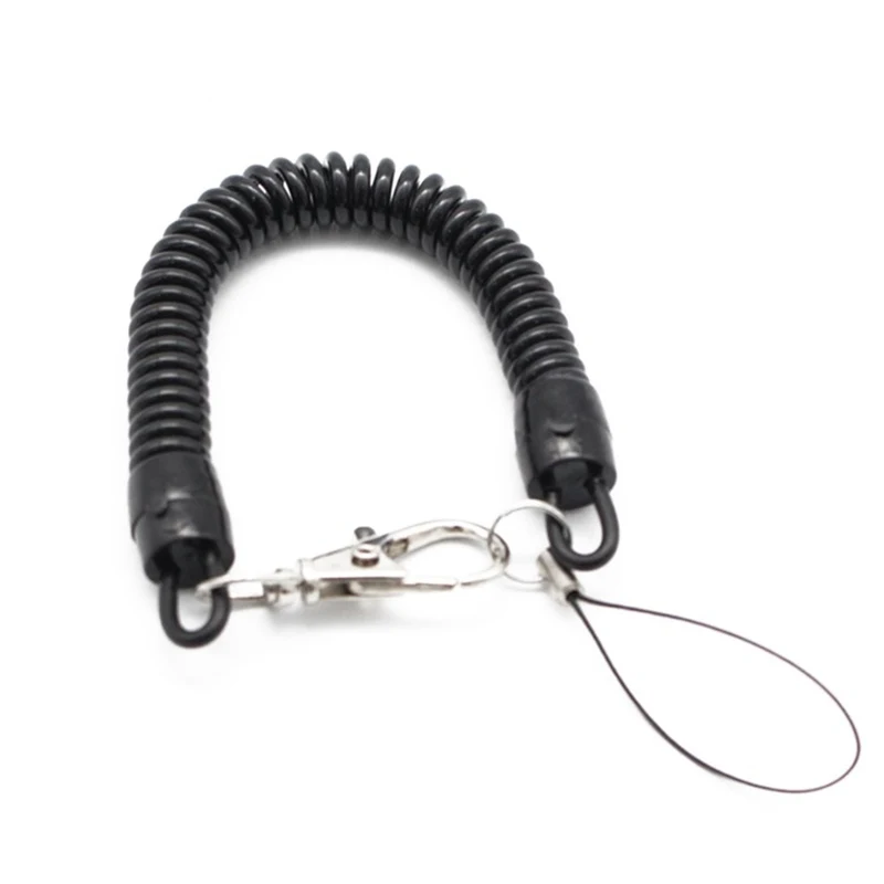 Car Keychain Anti-theft Cable Security Keyring Key Chain Metal Buckle Plastic Black Retractable Spring Rope Coil Spiral Stretch