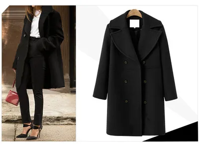 Осеннее и зимнее женское Шерстяное Пальто большого размера в европейском и американском стиле, длинное шерстяное пальто-ветровка, AL306 - Цвет: Черный