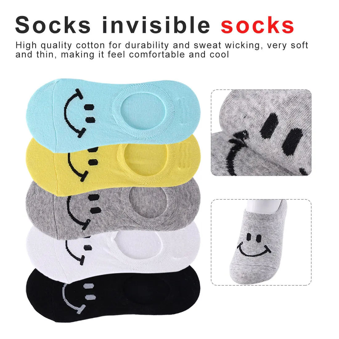 

1Pairs Hot Comfortable Smile Cotton Sock Slippers Short Ankle Socks Flawless Funny Youthful Style Socks Soxs