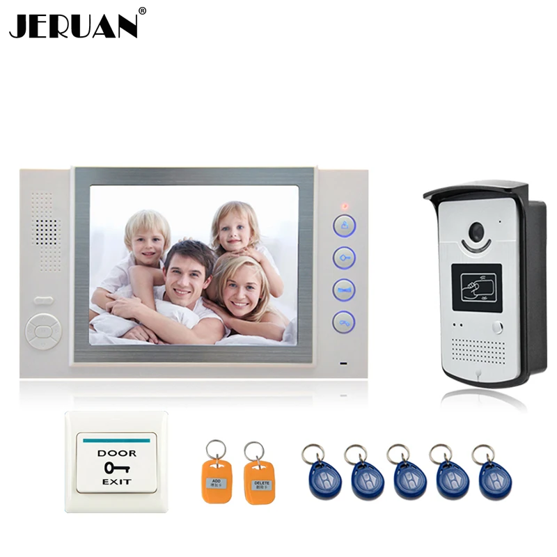 JERUAN 8 inch video door phone doorbell intercom system home access control system RFID video recoreding photo taking