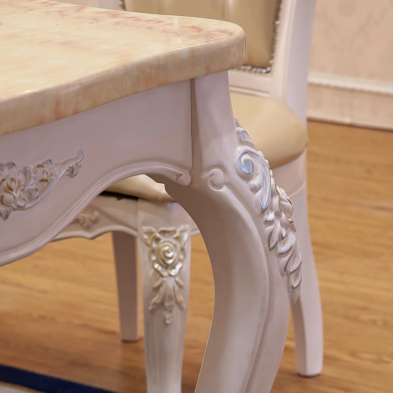 European-Style Solid Wood Marble Dinning Table Set European-Style Solid Wood Marble Dinning Table Set