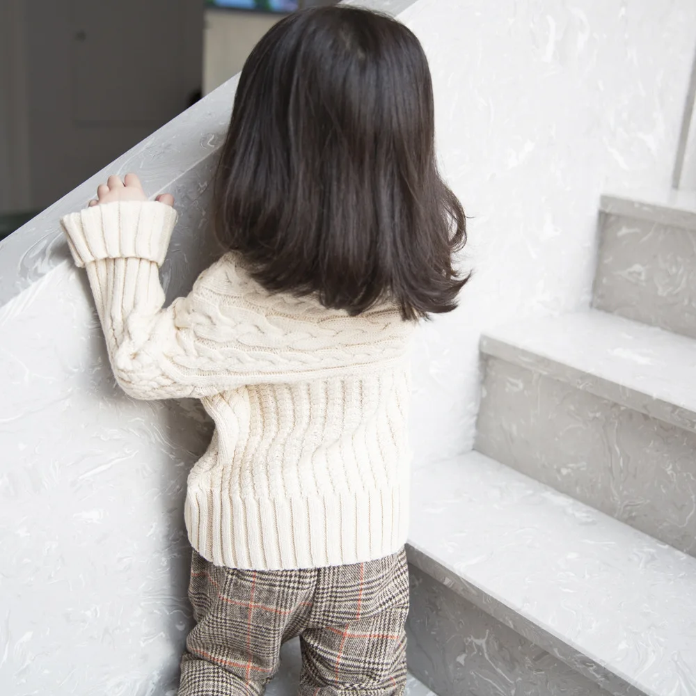 Детские свитера с высоким воротником для девочек; коллекция года; зимние плотные теплые детские трикотажные пуловеры; RT574