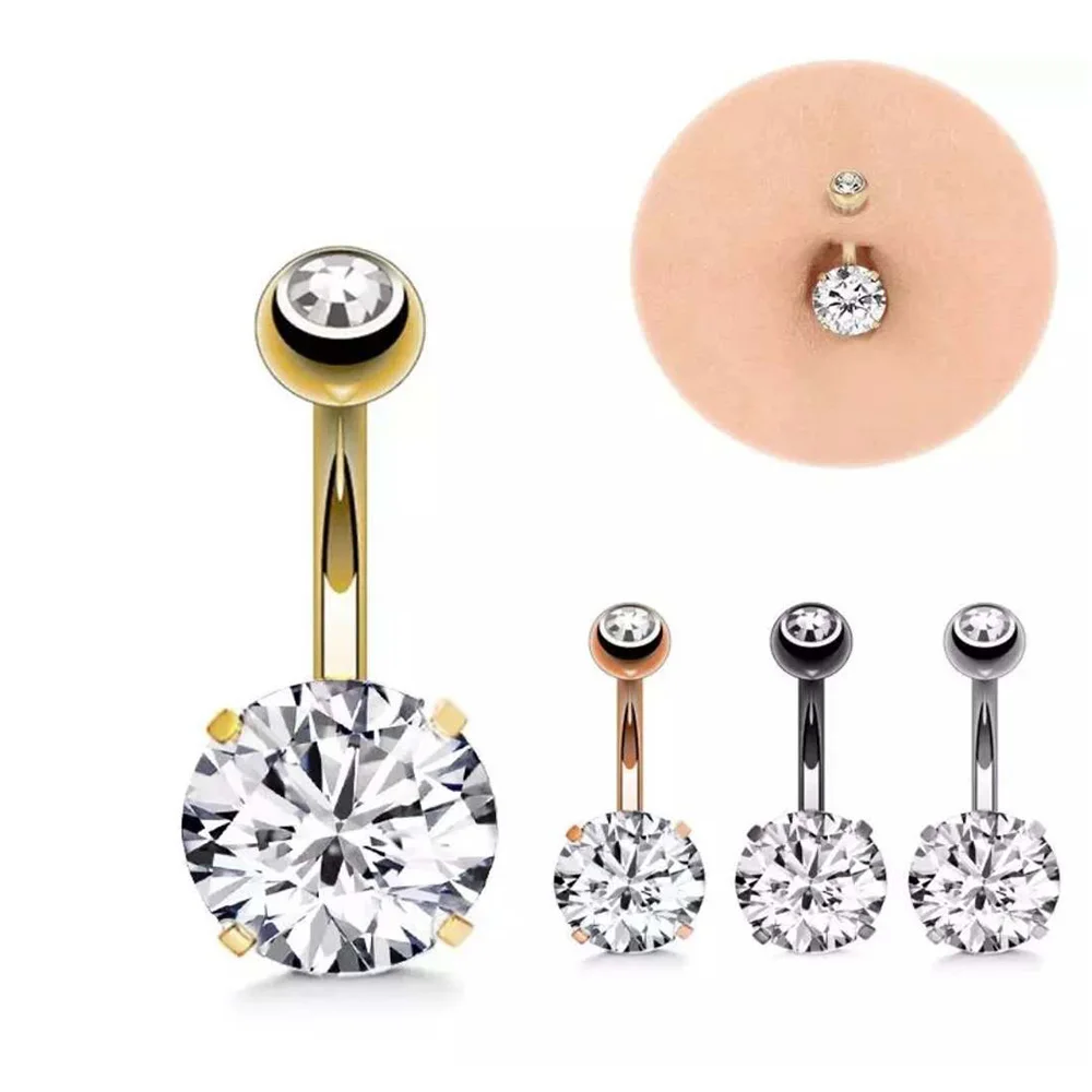

Sexy Women Gold Navel Piercing Belly Button Body Jewelry Crystal Zircon Rhinestones Round Body Ring Jewelry