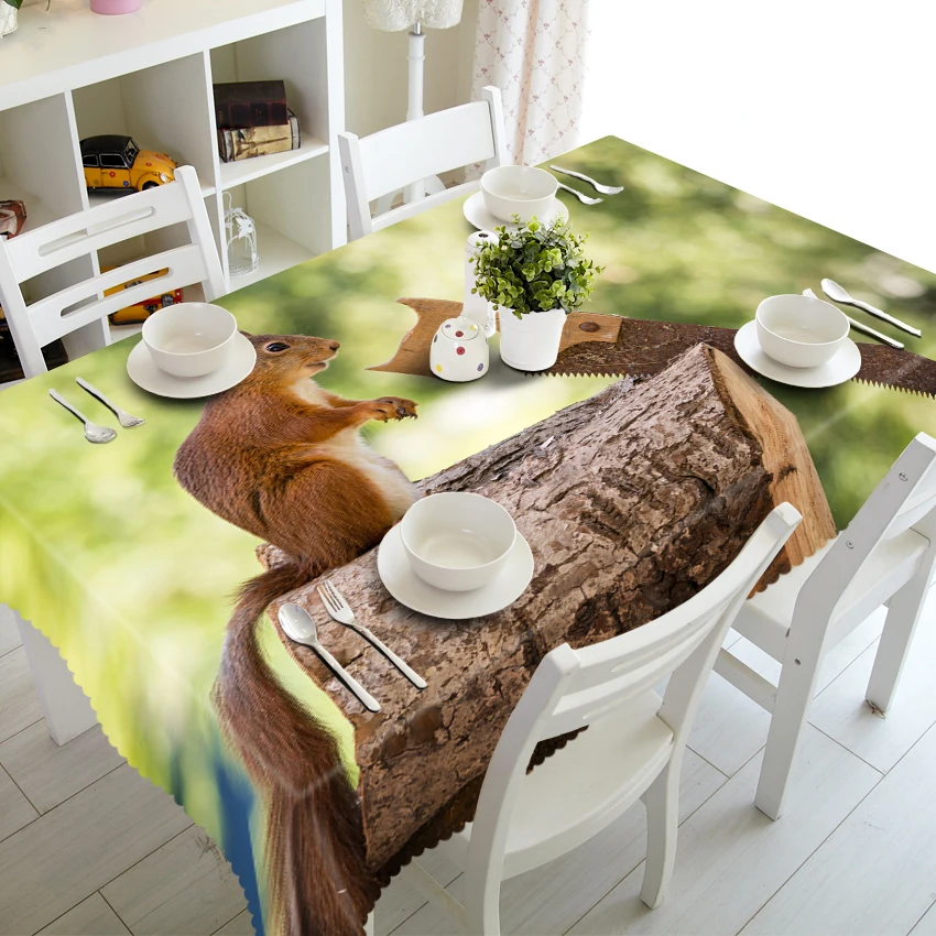 

Naughty squirrel on tree barrel 3d Tablecloth Stereo Tablecloth Tapestry