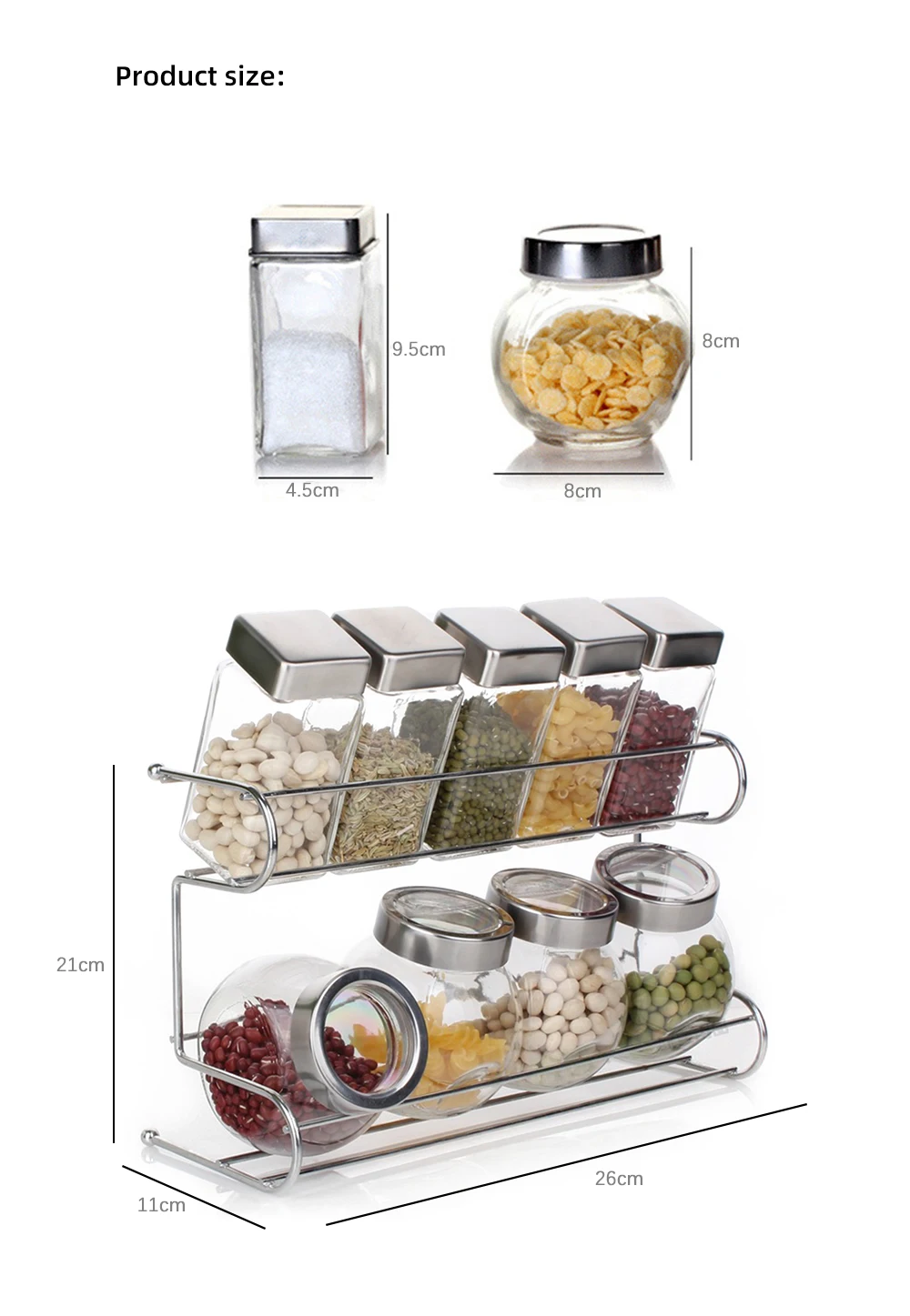 Kitchen Glass Seasoning Bottle Set Cruet Condiment Spice Jar Salt and Pepper Shakers with Shelf kitchen accessories 10pcs/Set#4