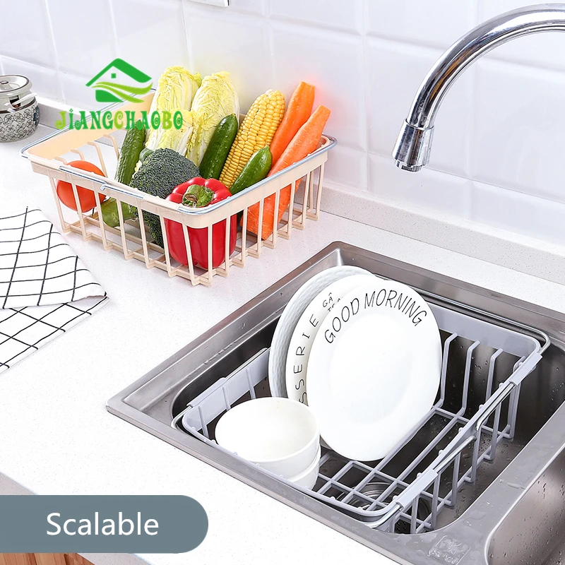 

JiangChaoBo Retractable Sink Dish Rack Drain Rack Household Kitchen Dish Storage Rack Vegetable Drain Basket Rack