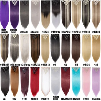 S-noilite Clips in Hair Extensions Hair Piece Synthetic Hair Straight Hairpieces For Women White Red Purple Pink Blue False Hair 6