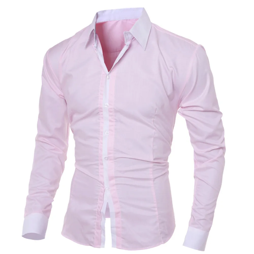 

Fashion Personality Men's Casual Slim Long-sleeved Shirt Top Blouse Solid Black White Blue Shirts Casual Slim Fit Long Sleeve