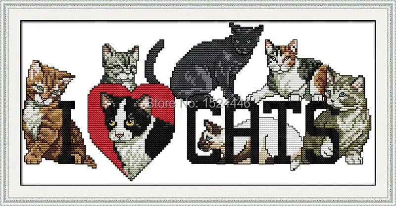 I LOVE cats декор с животными Рисунок живопись, счетный напечатанный на холсте DMC 14CT 11CT DIY Вышивка крестиком Набор для вышивания набор