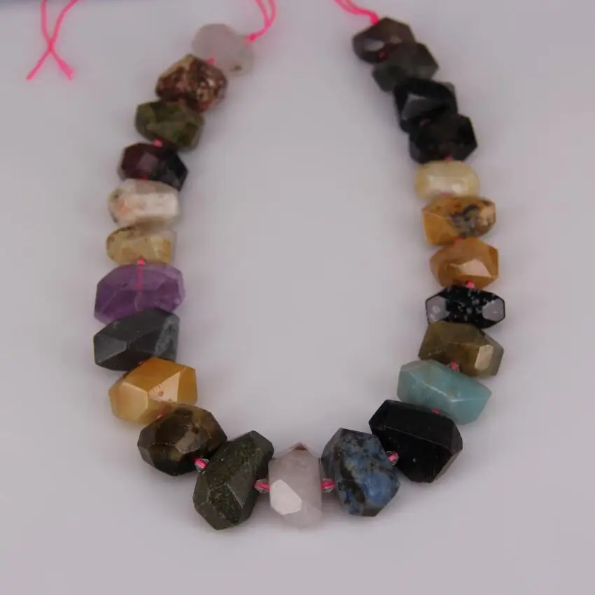 

Full Strand Mixed Stones Faceted Nugget Beads,Quartz Crystal,Sodalite,Unakite,Amazonite,Center Drilled Cut Slabs