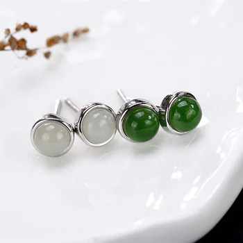 

Silver S925 Pure Silver Natural Hotan Mosaic Lady Simple Wholesale Belt Earrings