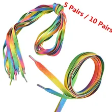 5 пар или 10 пар обуви Повседневная Хроматическая Цвет шнурки Радуга градиент печати плоский ботинок кружева красочные хлопчатобумажные шнурки