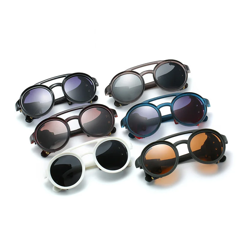 Круглые поляризованные солнцезащитные очки в стиле панк в стиле стимпанк,, винтажная кожаная боковая защита, фирменный дизайн, солнцезащитные очки Oculos De Sol Shades