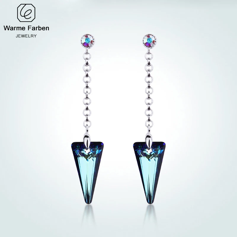 Warme Farben серьги для женщин треугольная Длинная цепочка Swarovski Кристалл Висячие Мода