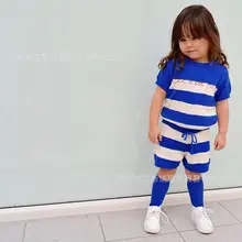 Новые модные вязанные Шорты для маленьких девочек повседневные хлопковые детские дышащие летние штаны в полоску