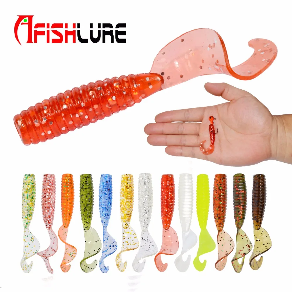 12 pièces/lot Afishlure 45mm 1.2g grub artificiel Panfish Crappie daurade truite manivelle appât souple appât de pêche appât souple AR03 (lot de 12)