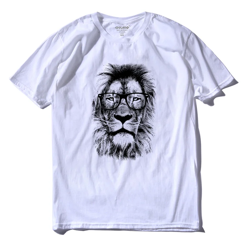 

THE COOLMIND 100% cotton street style loose lion print men T shirt casual loose short sleeve o-neck summer T shirt for men tees