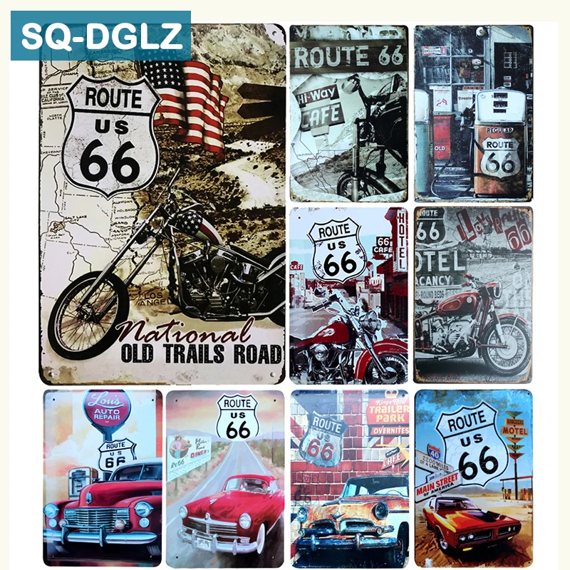 

[SQ-DGLZ]OLD TRAILS ROAD ROUTE US 66 Metal Sign Vintage Metal Plates Cafe Pub Club Home Wall Decor Tin Signs Retro Plaque