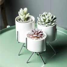 Металлическая стойка для растений в скандинавском стиле с керамическим цветком для кашпо для суккулентных растений, S-серебристый горшок 5,5 см