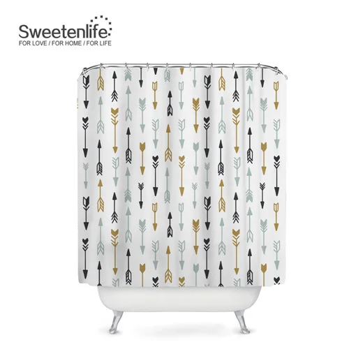 Sweetenlife 180x200 см, занавеска для ванной, занавеска для душа со стрелками и перьями, водонепроницаемая занавеска, полиэфирная ткань, занавеска для ванной - Цвет: SL0453