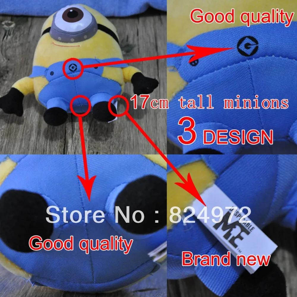 

new 60 pcs / set Despicable ME Movie Plush Toy 17cm Minion Jorge Stewart Dave with tags and 3D,New Style!!Dropshipping