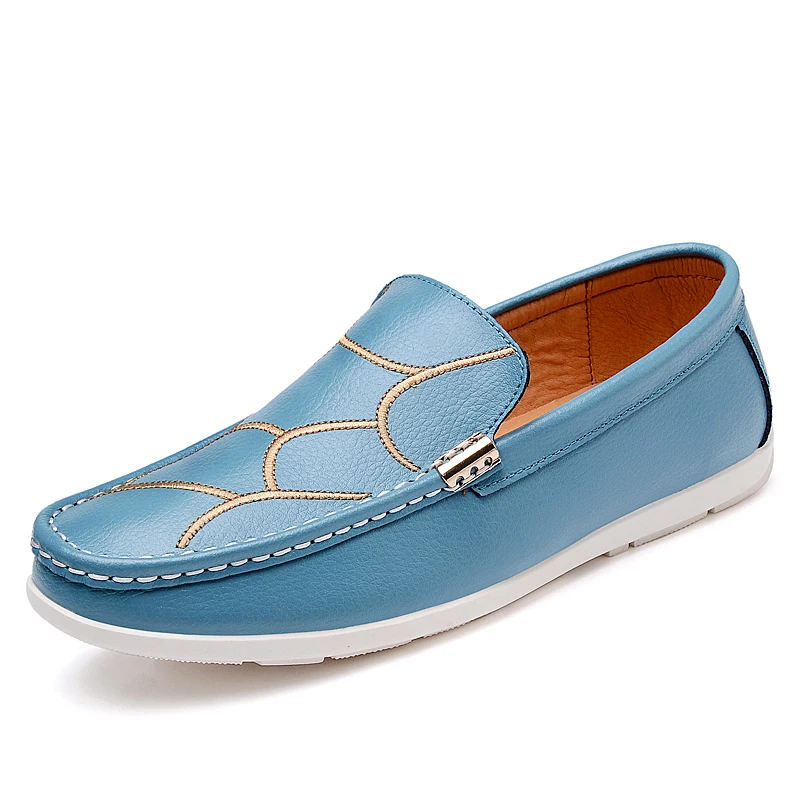 Модная обувь мужские лоферы Мокасины Мужская обувь Повседневное кожа слипоны сине-белые 28-66