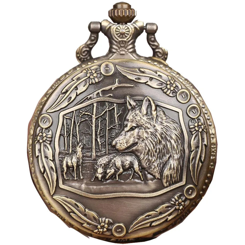 Retro Vintage Wolf Ferocious Quartz Pocket Watch Analog Pendant Necklace Men Womens Watches Chain Gift Montre Reloj | Наручные часы