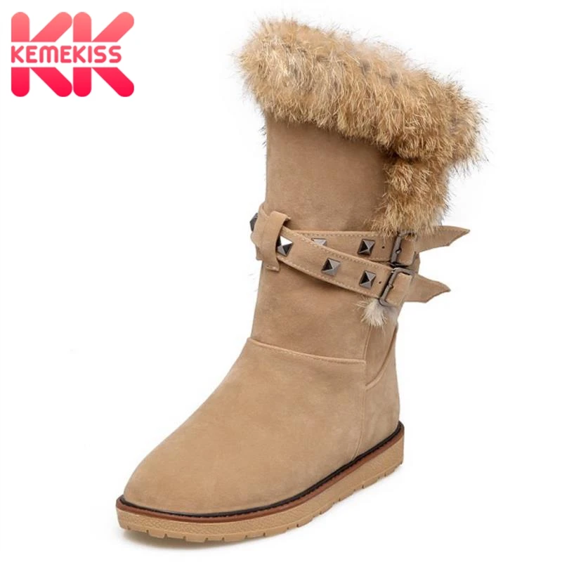 

KemeKiss Size 34-43 Ladies Flats Boots Women Rivets Round Toe Flat Warm Boot Daily Work Winter Slip On Female Fashion Shoes