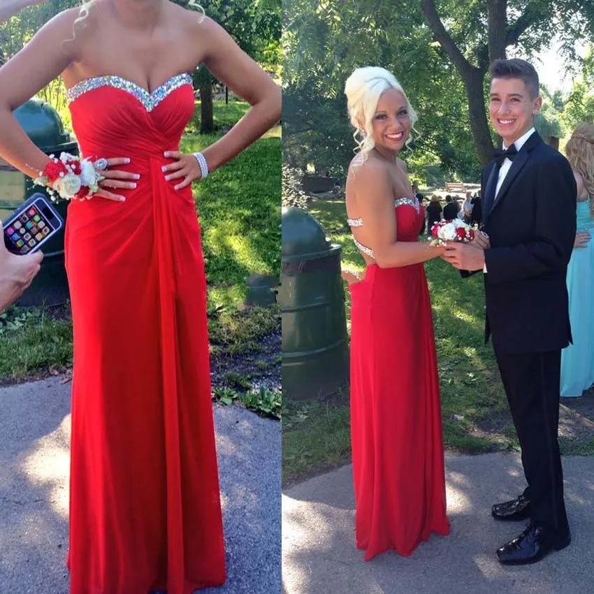red prom dress with date