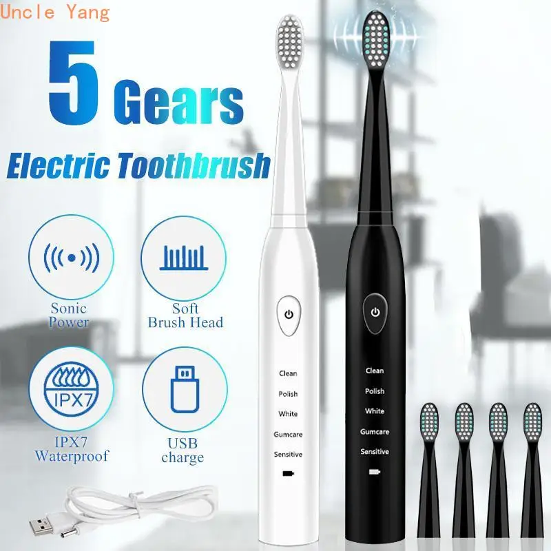 

2019 Free Shipping Flash Deal 5 Mode 4 Soft Brush Head Powered Electric Toothbrush Waterproof Sonic Smart New