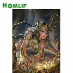 HOMLIF Фэнтези богатый Кот девочка, ловить золото богатство Алмаз Живопись Вышивка крестом DIY настенная живопись