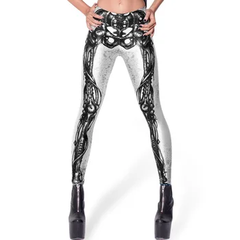 

NORMOV Fashion Black Women Leggings Fitness High Waist Elasticity Push Up Leggins Skull Printed Ankle Length Spandex Leggings