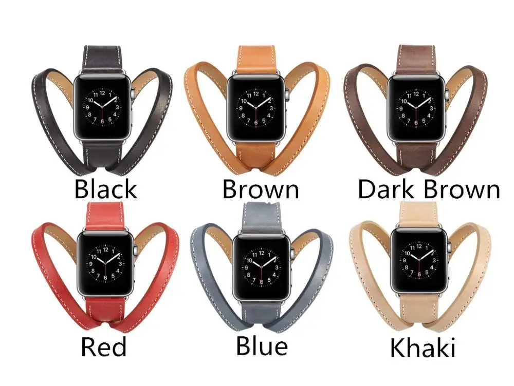 Длинный кожаный ремешок для Apple Watch Series5 4 3 2 38 мм 42 мм 44 мм 40 мм двойной тур Браслет Кожаный ремешок для Iwatch Smart Watch