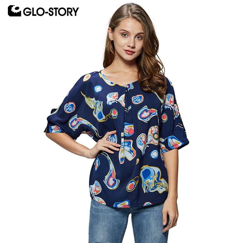 

GLO-STORY Women's Summer Blouses 2019 Causal Paisley O-Neck Half Sleeve Shirts Women Tunic Ladies' Blouses WCS-7876