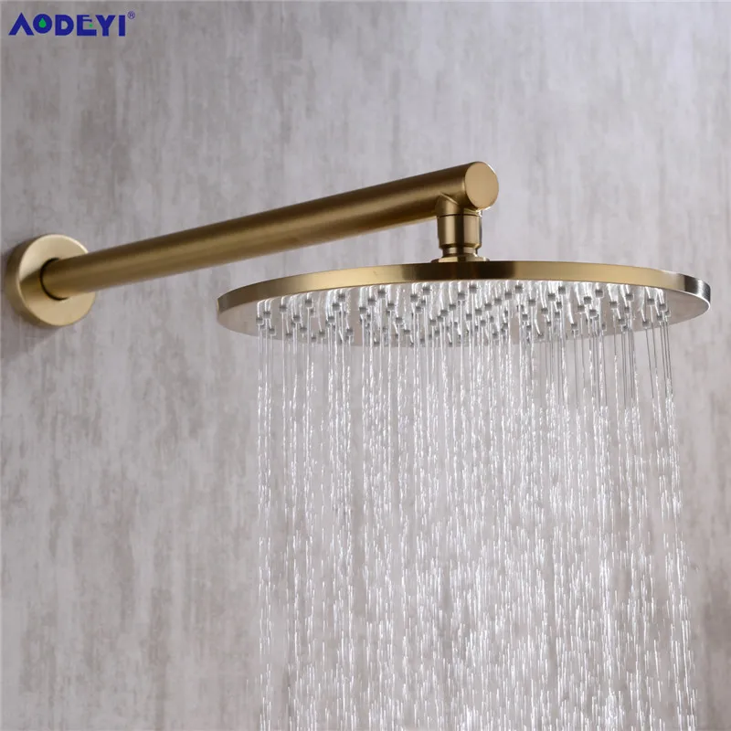 Preise Gebürstet Gold Solide Messing Bad Dusche Set Rianfall Dusche Kopf Dusche Wasserhahn Wand Montiert Dusche Arm Mixer Wasser Set