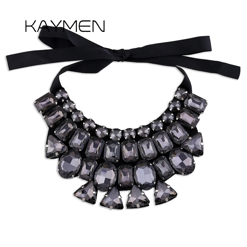 

KAYMEN New Especial Design Nonwovens Inlaid Glass Crystals Chokers Necklace for Women 2 Colors Statement Necklace Pendant Bijou