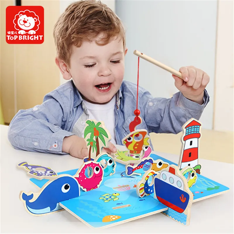 Fun Wooden 3D Fishing Toys Brand Top bright For Baby Kids Toy Gift ...