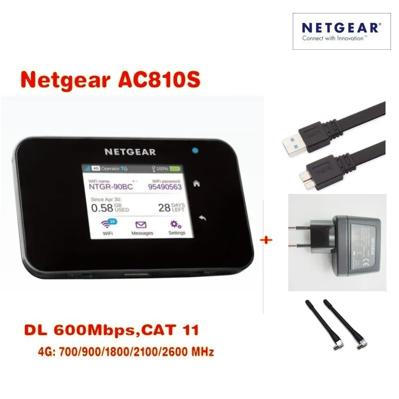 Лот 100 шт. разблокирована NETGEAR AirCard ac810s 4 г LTE cat11 Wi-Fi мобильной точки доступа маршрутизатора плюс антенна, DHL доставки