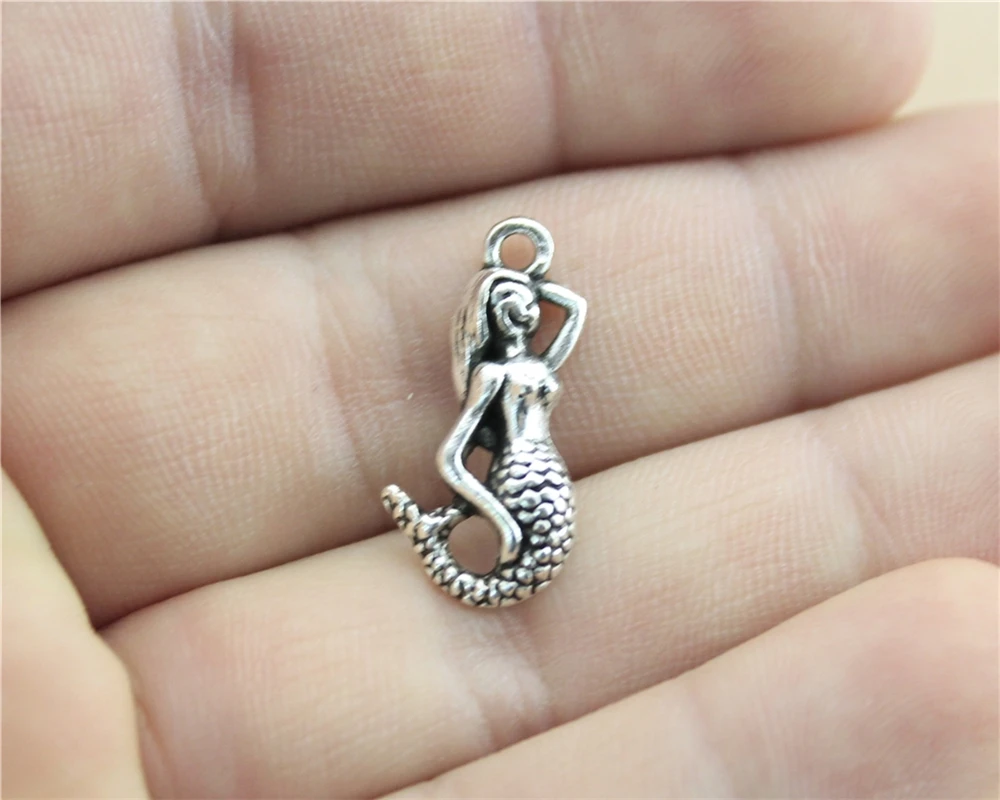 WYSIWYG 10pcs 23x11mm Small Mermaid Pendants For Jewelry Making Antique